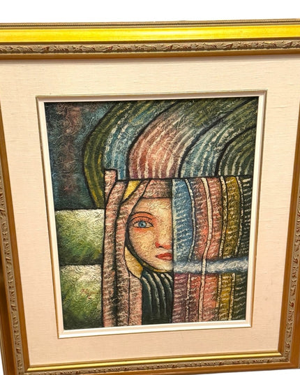 Abstract Modernist Signed Canvas Oil Painting Professionally Framed Art