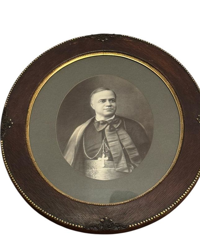 Antique Wood Oval Framed Religious Portrait  Bishop Joseph-Médard Émard Catholic