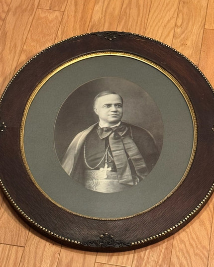 Antique Wood Oval Framed Religious Portrait  Bishop Joseph-Médard Émard Catholic