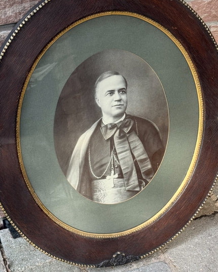 Antique Wood Oval Framed Religious Portrait  Bishop Joseph-Médard Émard Catholic