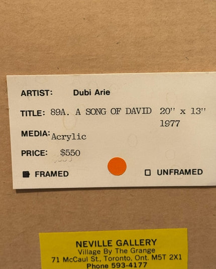 DUBI ARIE “ Song Of David” 1977 Acrylic Painting Origional Art Vintage RARE