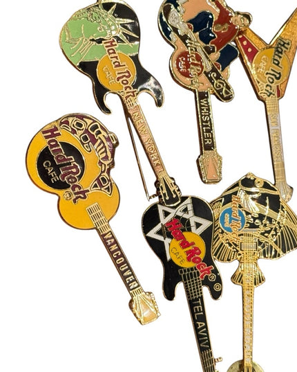 Hard Rock Cafe Colorful Guitar Pin Set LOT 6 pcs