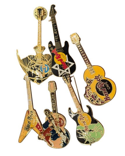 Hard Rock Cafe Colorful Guitar Pin Set LOT 6 pcs