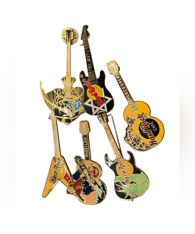 Hard Rock Cafe Colorful Guitar Pin Set LOT 6 pcs