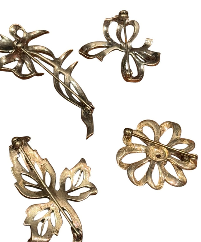 Elegant Sterling Silver 925 Marcasite Vintage Floral Flowers Brooch LOT