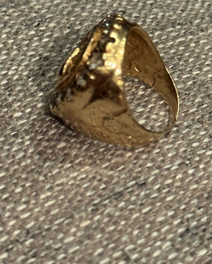 Vintage Gold Plated Nugget Mens Horse Head Good Luck  Ring CZ Crystals
