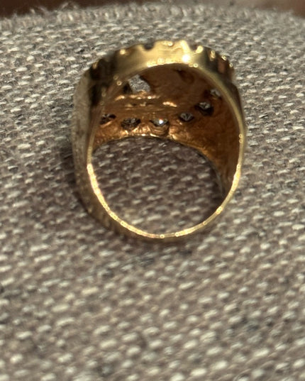 Vintage Gold Plated Nugget Mens Horse Head Good Luck  Ring CZ Crystals