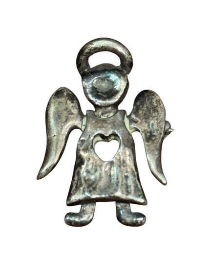 Vintage Sterling Silver 925  Angel Brooch with Heart Cutout