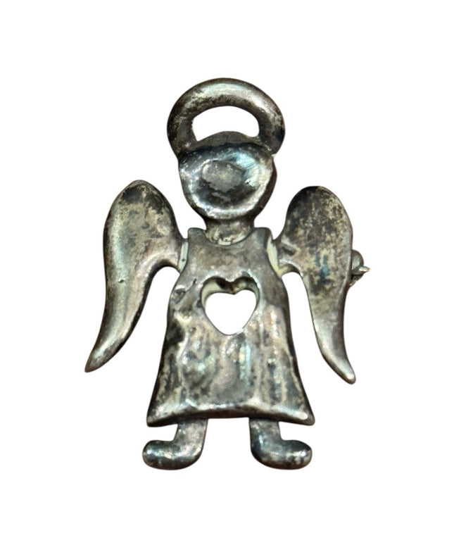Vintage Sterling Silver 925  Angel Brooch with Heart Cutout