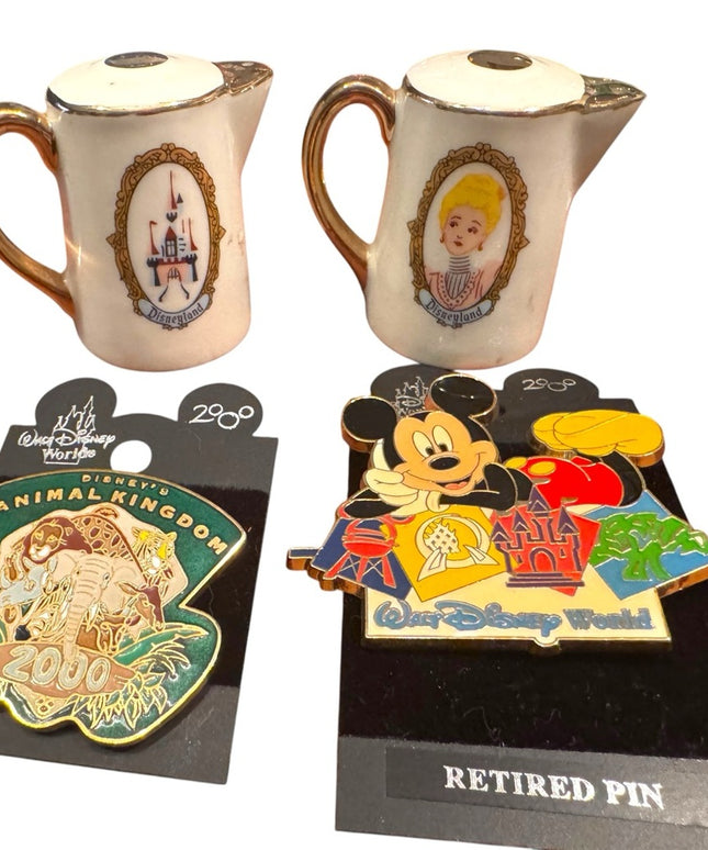 Disney Collectible LOT 5  Brooches / Pins  Saly & Pepper Shakers Magic Kingdom