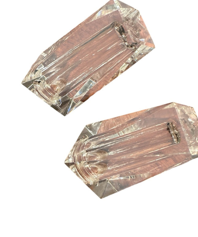 Elegant Oleg Cassini Ccut Crystal Clear Glass Salt & Pepper Shakers