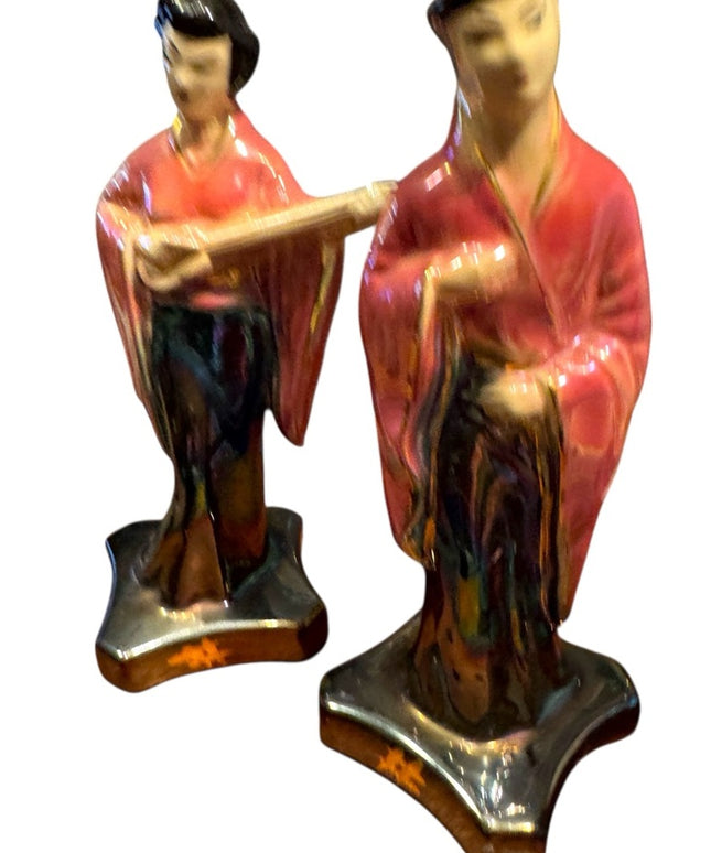 Stanford Art Pottery MCM Set Asian Chalkware Set Kitch Glazed Handpainted 1950s