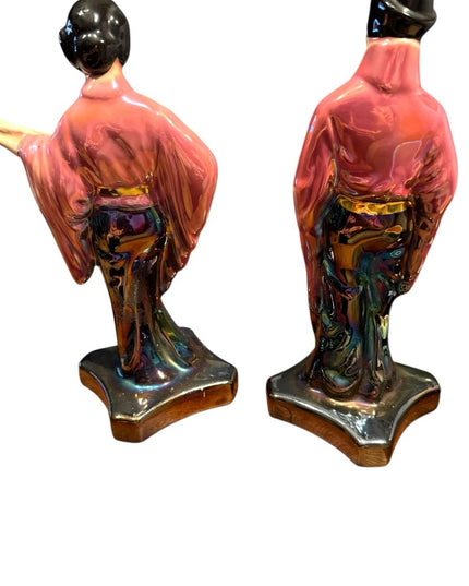 Stanford Art Pottery MCM Set Asian Chalkware Set Kitch Glazed Handpainted 1950s