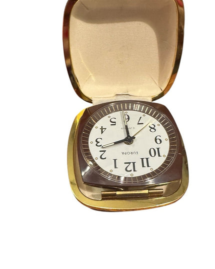 Europa Brown Vintage Gold Travel Alarm Clock Germany Working! 1950s