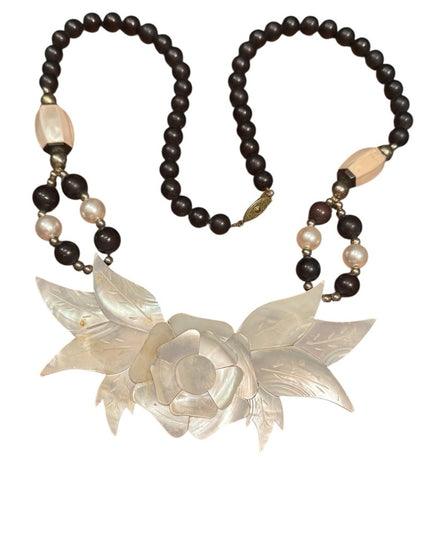 Elegant Vintage MOP Mother of Pearl Floral Necklace 1980s