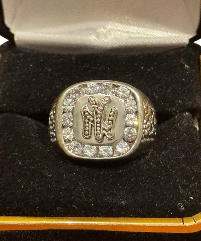 Vintage Sterling Silver 925 New York Yankees Ring with Clear CZ Crystals