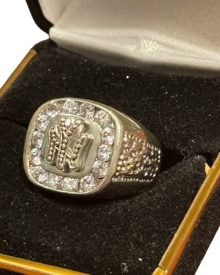 Vintage Sterling Silver 925 New York Yankees Ring with Clear CZ Crystals