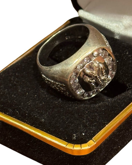 Vintage Sterling Silver 925 New York Yankees Ring with Clear CZ Crystals