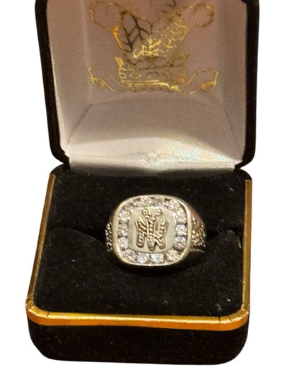 Vintage Sterling Silver 925 New York Yankees Ring with Clear CZ Crystals