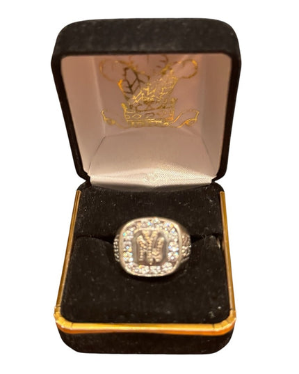 Vintage Sterling Silver 925 New York Yankees Ring with Clear CZ Crystals