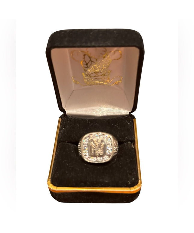 Vintage Sterling Silver 925 New York Yankees Ring with Clear CZ Crystals