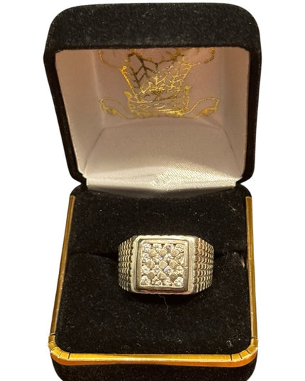 Sterling Silver 925 Real Diamond Men's Ring with side accents Vintage