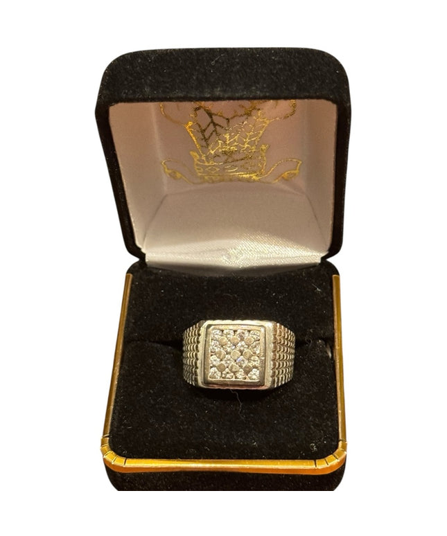 Sterling Silver 925 Real Diamond Men's Ring with side accents Vintage