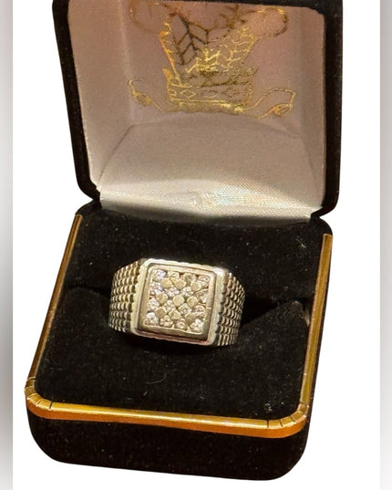 Sterling Silver 925 Real Diamond Men's Ring with side accents Vintage