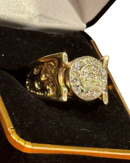 Elegant Vintage Gold Plated Mens Fancy Nugget  Gold and Silver CZ Ring