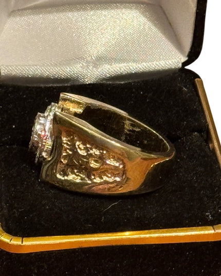 Elegant Vintage Gold Plated Mens Fancy Nugget  Gold and Silver CZ Ring
