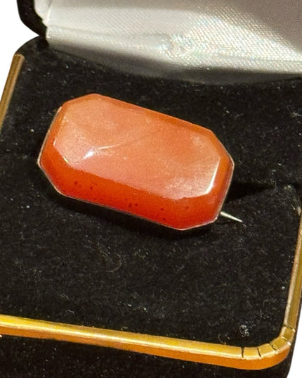 Elegant Antique Eduardian Sterling Silver Carnelian Orange Stone Brooch 925