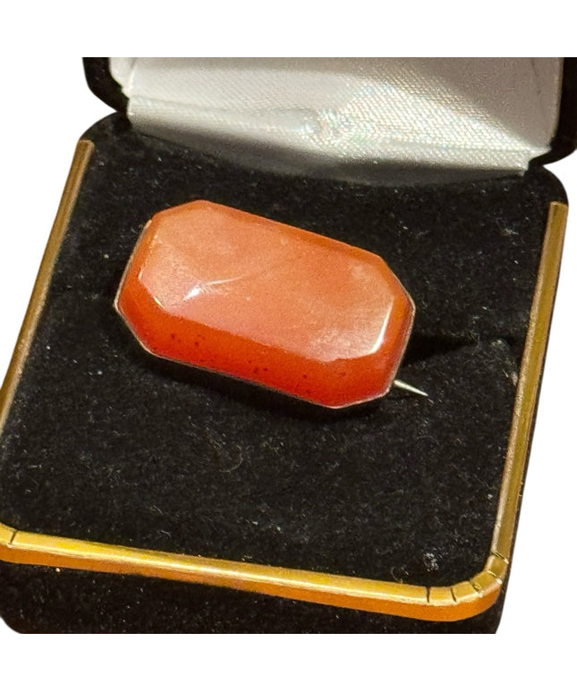 Elegant Antique Eduardian Sterling Silver Carnelian Orange Stone Brooch 925