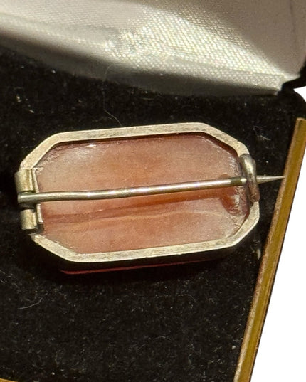 Elegant Antique Eduardian Sterling Silver Carnelian Orange Stone Brooch 925
