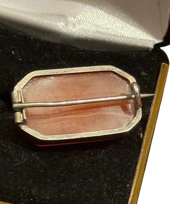 Elegant Antique Eduardian Sterling Silver Carnelian Orange Stone Brooch 925
