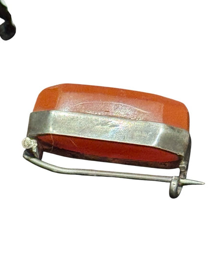 Elegant Antique Eduardian Sterling Silver Carnelian Orange Stone Brooch 925