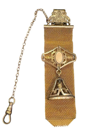 Antique 1903 Mesh Gold Filled Watch Fob With Charm Victorian