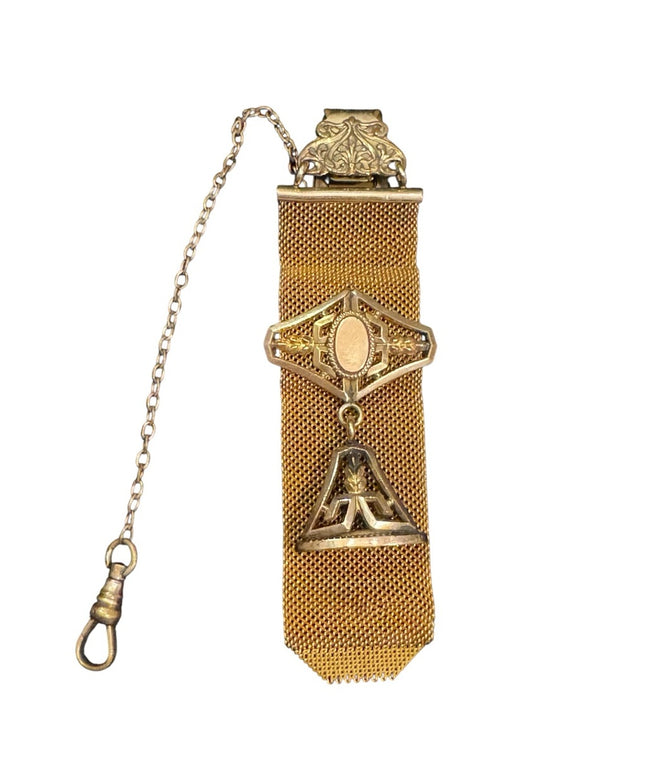 Antique 1903 Mesh Gold Filled Watch Fob With Charm Victorian
