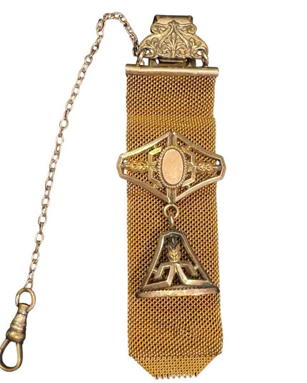 Antique 1903 Mesh Gold Filled Watch Fob With Charm Victorian