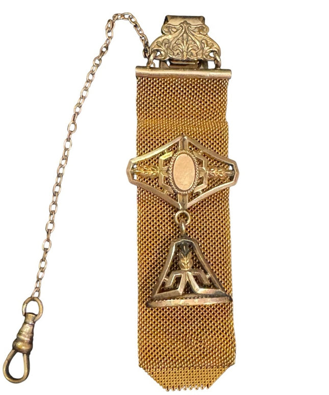 Antique 1903 Mesh Gold Filled Watch Fob With Charm Victorian