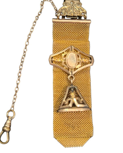 Antique 1903 Mesh Gold Filled Watch Fob With Charm Victorian