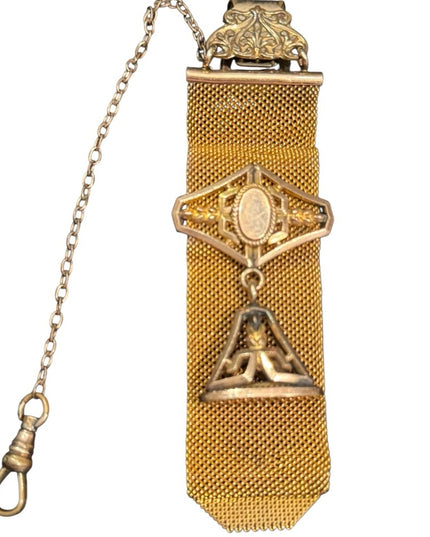 Antique 1903 Mesh Gold Filled Watch Fob With Charm Victorian