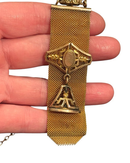 Antique 1903 Mesh Gold Filled Watch Fob With Charm Victorian