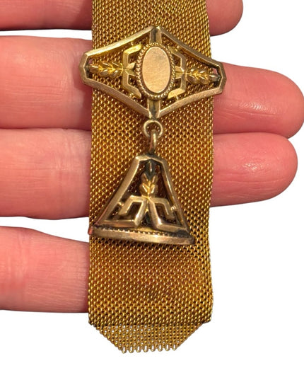 Antique 1903 Mesh Gold Filled Watch Fob With Charm Victorian