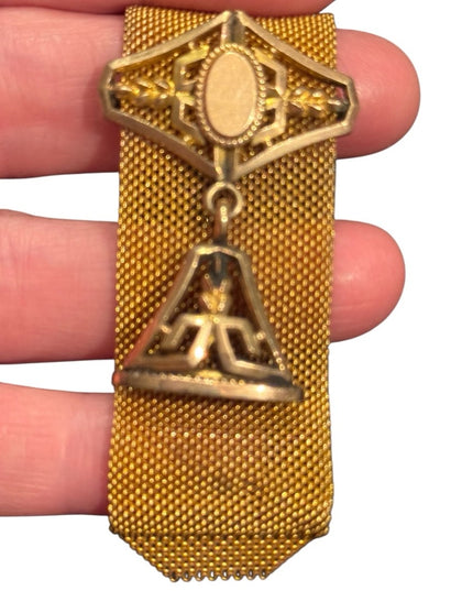 Antique 1903 Mesh Gold Filled Watch Fob With Charm Victorian