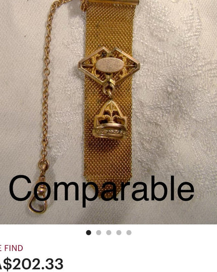 Antique 1903 Mesh Gold Filled Watch Fob With Charm Victorian