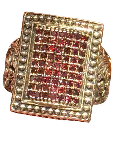 Samuel B Retired Sterling Silver 925 Garnet Ornate Design Ring