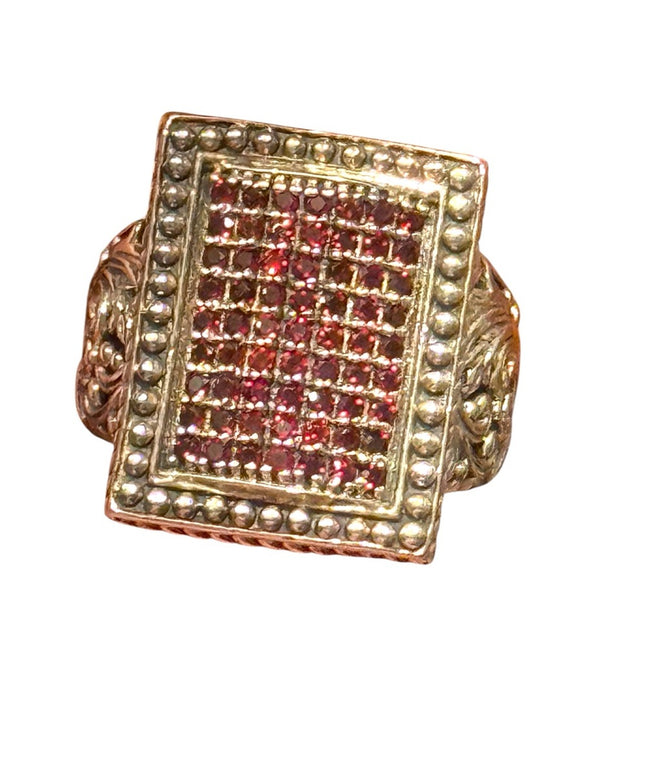 Samuel B Retired Sterling Silver 925 Garnet Ornate Design Ring