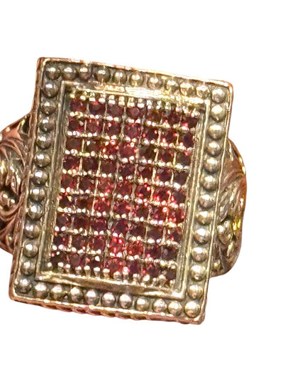 Samuel B Retired Sterling Silver 925 Garnet Ornate Design Ring