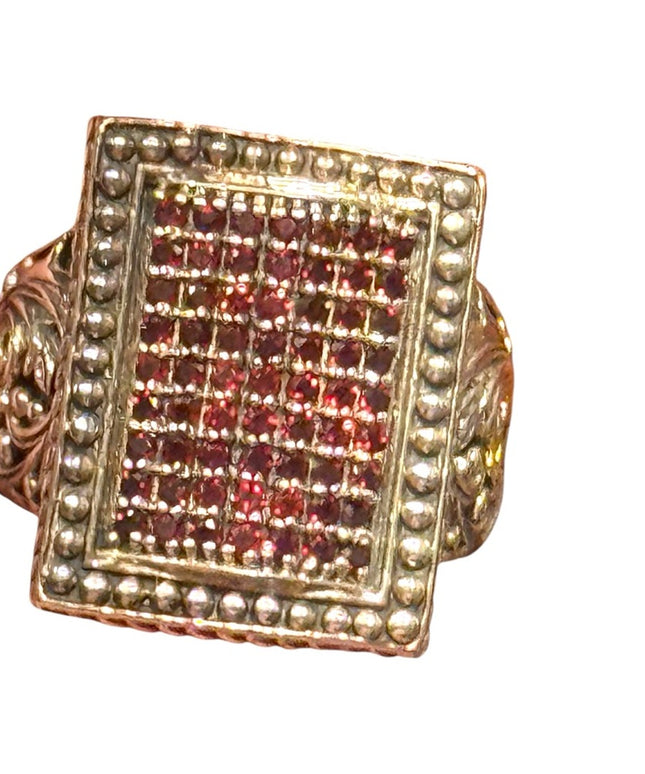 Samuel B Retired Sterling Silver 925 Garnet Ornate Design Ring