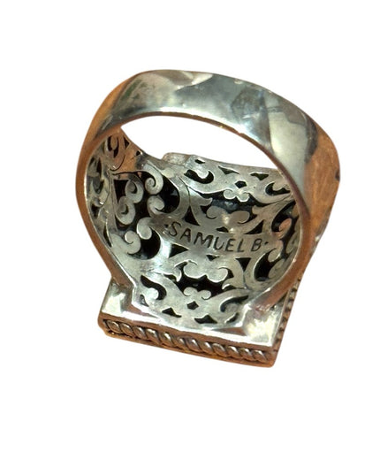 Samuel B Retired Sterling Silver 925 Garnet Ornate Design Ring